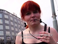 A horny stranger goes after Florence and gives her flowers. The slutty redhead accepts to show off h